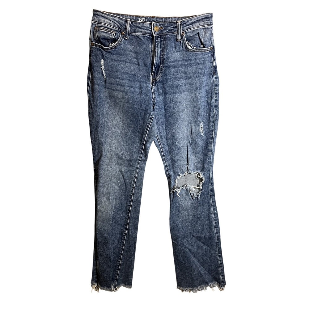 No Boundaries Women's Size‎ 7 Distressed Kick Crop Jeans Raw Hem Medium Wash
